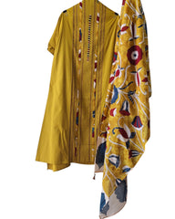 Cotton Kantha Embroidery & Pin-Tucks Unstitched Suit Set with Digital Print Dupatta