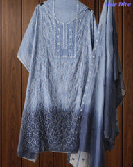 SD1223 - Mul Cotton Unstitched Suit with Ombre Effect, Overall Embroidered Kurta & Matching Dupatta