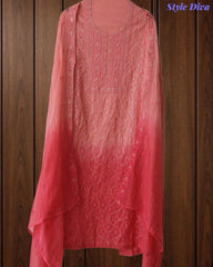 SD1223 - Mul Cotton Unstitched Suit with Ombre Effect, Overall Embroidered Kurta & Matching Dupatta