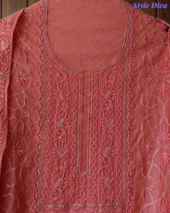 SD1223 - Mul Cotton Unstitched Suit with Ombre Effect, Overall Embroidered Kurta & Matching Dupatta