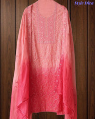 SD1223 - Mul Cotton Unstitched Suit with Ombre Effect, Overall Embroidered Kurta & Matching Dupatta
