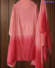 SD1223 - Mul Cotton Unstitched Suit with Ombre Effect, Overall Embroidered Kurta & Matching Dupatta