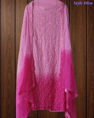 SD1223 - Mul Cotton Unstitched Suit with Ombre Effect, Overall Embroidered Kurta & Matching Dupatta (Copy)