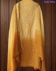 SD1223 - Mul Cotton Unstitched Suit with Ombre Effect, Overall Embroidered Kurta & Matching Dupatta