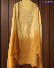 SD1223 - Mul Cotton Unstitched Suit with Ombre Effect, Overall Embroidered Kurta & Matching Dupatta