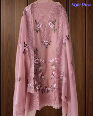 SD1211 -Premium Twill Organza Unstitched Suit Set with Dual Embroidery & Scalloped Dupatta
