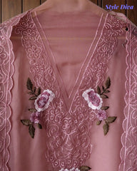 SD1211 -Premium Twill Organza Unstitched Suit Set with Dual Embroidery & Scalloped Dupatta