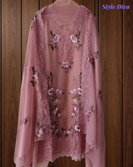 SD1211 -Premium Twill Organza Unstitched Suit Set with Dual Embroidery & Scalloped Dupatta