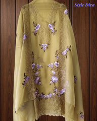 SD1211 -Premium Twill Organza Unstitched Suit Set with Dual Embroidery & Scalloped Dupatta