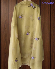 SD1211 -Premium Twill Organza Unstitched Suit Set with Dual Embroidery & Scalloped Dupatta