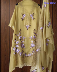 SD1211 -Premium Twill Organza Unstitched Suit Set with Dual Embroidery & Scalloped Dupatta