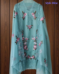 SD1211 -Premium Twill Organza Unstitched Suit Set with Dual Embroidery & Scalloped Dupatta