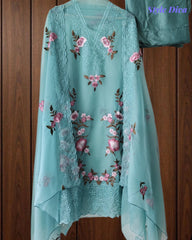 SD1211 -Premium Twill Organza Unstitched Suit Set with Dual Embroidery & Scalloped Dupatta