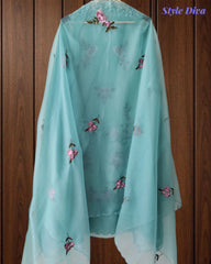 SD1211 -Premium Twill Organza Unstitched Suit Set with Dual Embroidery & Scalloped Dupatta
