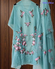 SD1211 -Premium Twill Organza Unstitched Suit Set with Dual Embroidery & Scalloped Dupatta