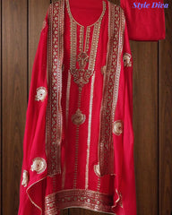 SD1226 -Premium Twill Organza Unstitched Suit Set with Oxidized Sequin Work & Embroidery on Kurta and Dupatta