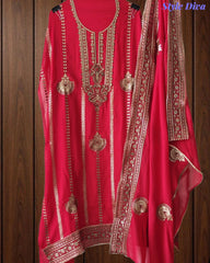 SD1226 -Premium Twill Organza Unstitched Suit Set with Oxidized Sequin Work & Embroidery on Kurta and Dupatta