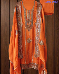 SD1226 -Premium Twill Organza Unstitched Suit Set with Oxidized Sequin Work & Embroidery on Kurta and Dupatta