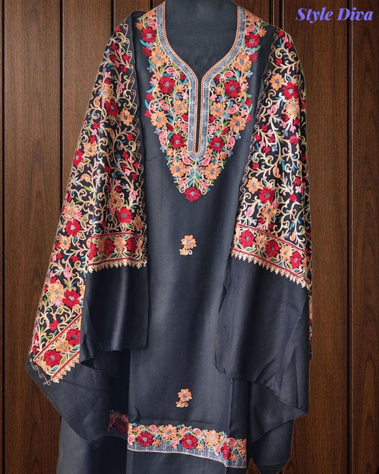 SD1238 - Winter Wear - Timeless Kashmiri Embroidered Pashmina Un-Stitched Suit