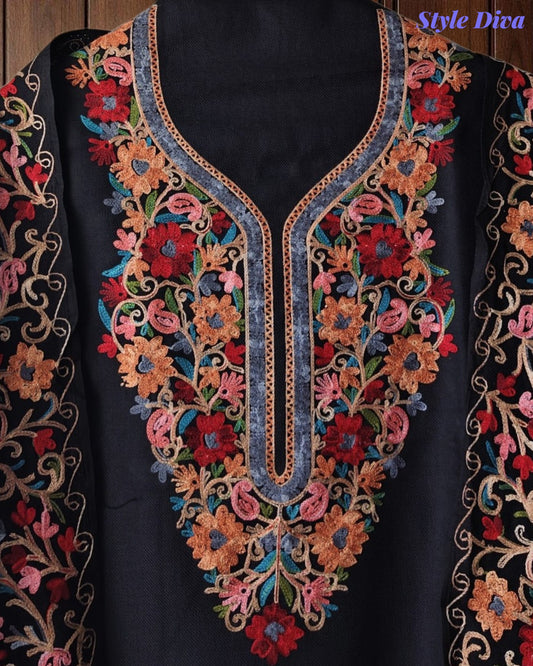SD1238 - Winter Wear - Timeless Kashmiri Embroidered Pashmina Un-Stitched Suit