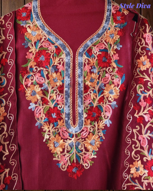 SD1238 - Winter Wear - Timeless Kashmiri Embroidered Pashmina Un-Stitched Suit