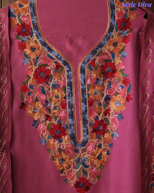 SD1238 - Winter Wear - Timeless Kashmiri Embroidered Pashmina Un-Stitched Suit