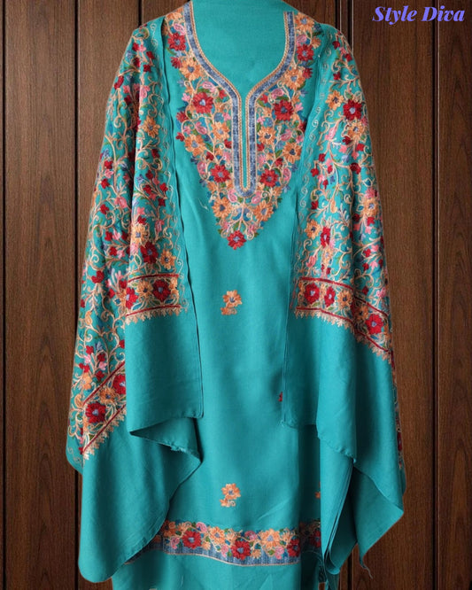 SD1238 - Winter Wear - Timeless Kashmiri Embroidered Pashmina Un-Stitched Suit