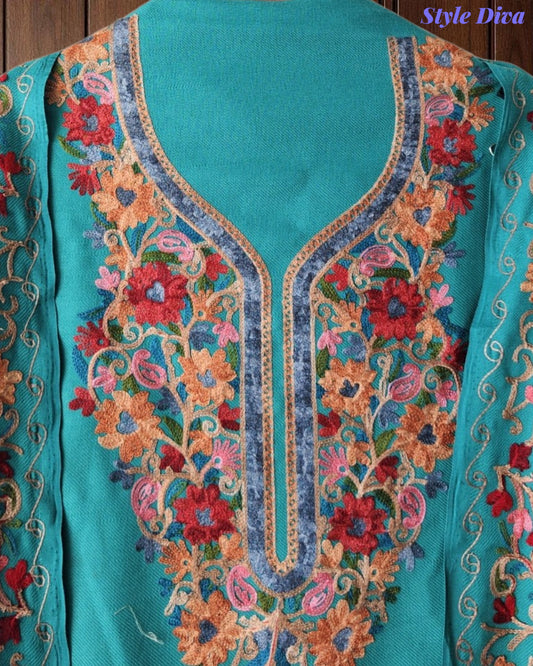 SD1238 - Winter Wear - Timeless Kashmiri Embroidered Pashmina Un-Stitched Suit