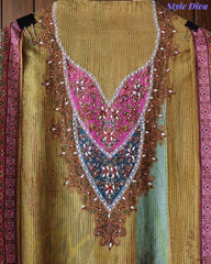 SD1214 - Glass Organza Digital Print Unstitched Suit Set with Pearl Highlighting & Tasselled Dupatta