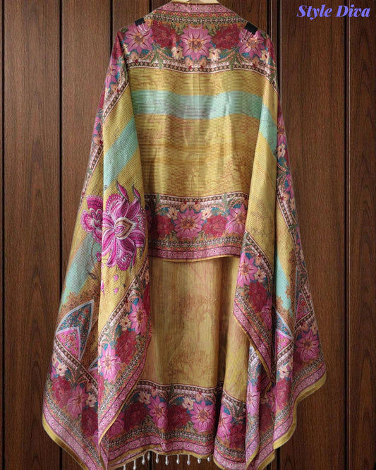 SD1214 - Glass Organza Digital Print Unstitched Suit Set with Pearl Highlighting & Tasselled Dupatta