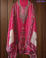 SD1232 - Crepe Unstitched Suit with Swarovski Highlighting, Digital Printed Kurta & Matching Border Dupatta