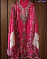 SD1232 - Crepe Unstitched Suit with Swarovski Highlighting, Digital Printed Kurta & Matching Border Dupatta