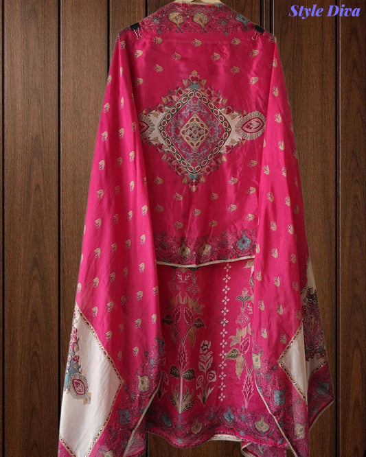 SD1232 - Crepe Unstitched Suit with Swarovski Highlighting, Digital Printed Kurta & Matching Border Dupatta