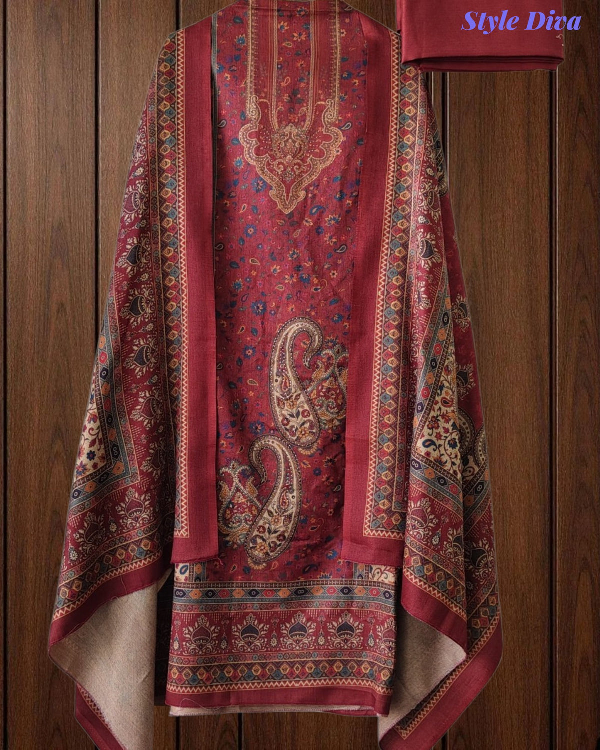 SD1236 - Winter Wear-Pashmina Unstitched Suit with Floral Digital Print, Highlighted Kurta and  Matching Dupatta