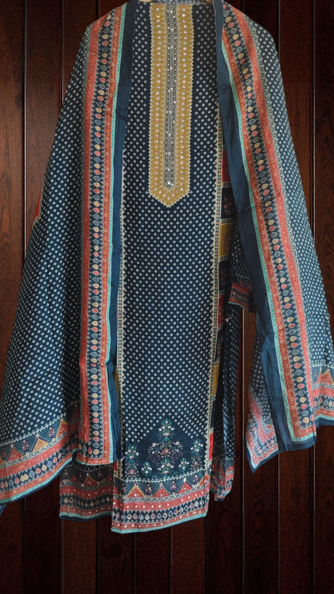 Muslin Mirror Work Unstitched Suit