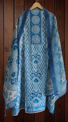 Slub Cotton Digital Print With Linen Dupatta  UnStitched Suit