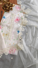 Cotton  UNSTITCHED SUIT With Organza Dupatta