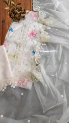 Cotton  UNSTITCHED SUIT With Organza Dupatta