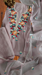 Modal Kashmiri Embroidery  Unstitched Suit With Organza Dupatta
