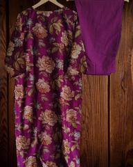 Chanderi Floral Digital Print Kurta Set with Organza Scalloped Dupatta – 3-Piece Fully Stitched Suit