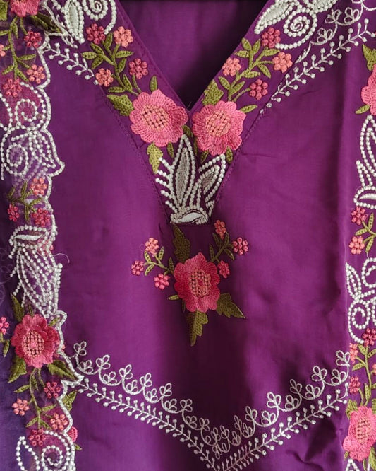 Stylish Organza Digital Printed Kurta Set with Mirror Work & Printed Dupatta – Fully Stitched