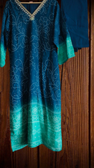 Muslin Digital Printed Ombre 3-Piece Fully Stitched Suit with Hand Work & Shantoon Pants