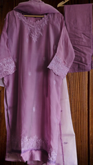 Pastel Organza Embroidered 3-Piece Fully Stitched Suit with Shantoon Pants