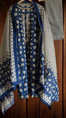 Cotton Printed Fully Stitched 3-Piece Suit with Mirror Work & Mul Cotton Dupatta