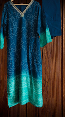 Muslin Digital Printed Ombre 3-Piece Fully Stitched Suit with Hand Work & Shantoon Pants