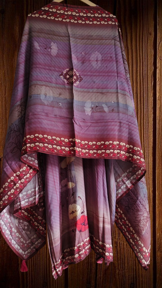 Muslin Digital Print Semi-Stitched Suit with Lace Detailing & Rayon Bottom Fabric