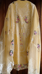 Elegant Embroidered Unstitched Suit – Cotton Kurta with Organza Daman & Soft Dupatta