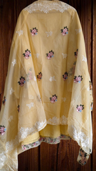 Elegant Embroidered Unstitched Suit – Cotton Kurta with Organza Daman & Soft Dupatta