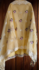 Elegant Embroidered Unstitched Suit – Cotton Kurta with Organza Daman & Soft Dupatta