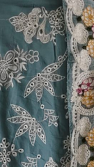 Elegant Embroidered Unstitched Suit – Cotton Kurta with Organza Daman & Soft Dupatta